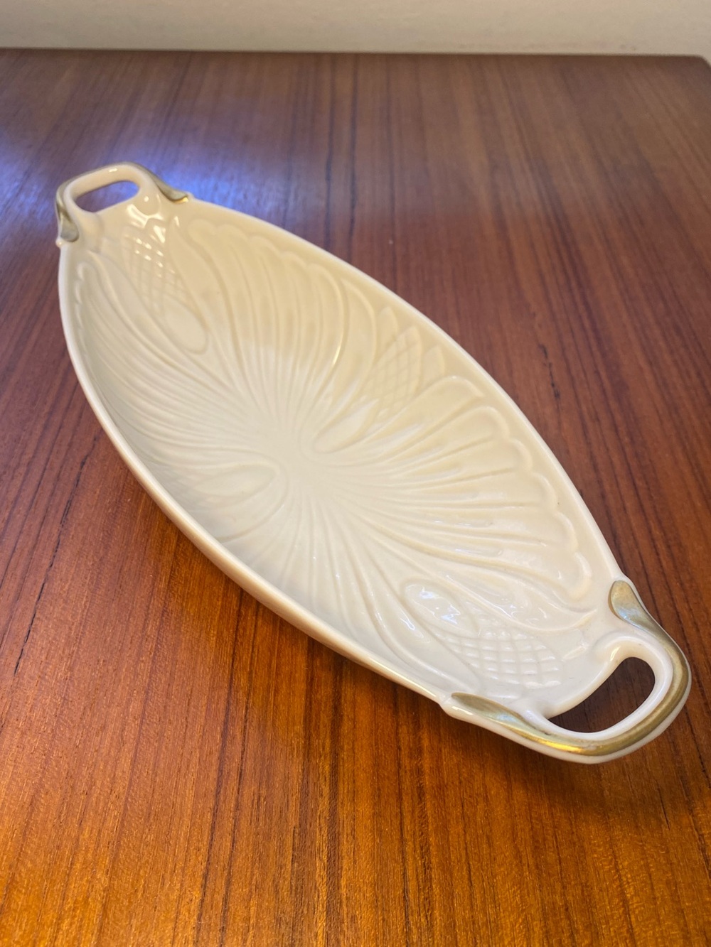 Vintage Lennox Cream Ceramic Serving Platter with Gold Accent Handles